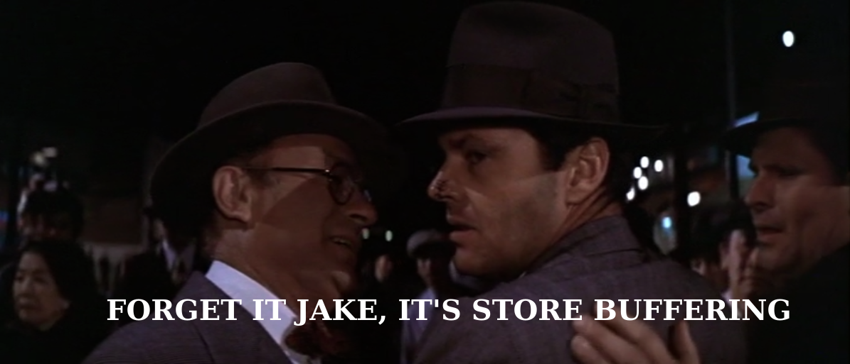 Jack Nicholson in Chinatown walking away with subtitle reading Forget about it Jake, it's Chinatown